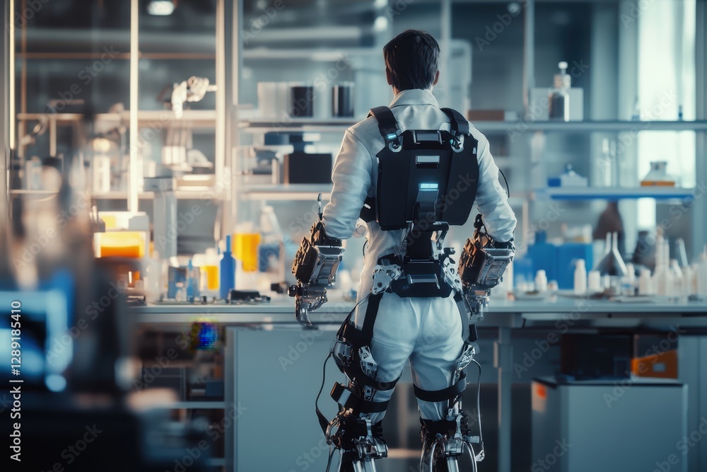 Poster advanced robotics engineer at work in a high-tech laboratory during the day