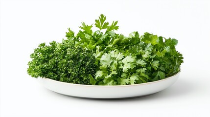 Fototapeta premium fresh green herbs on a plate isolated on white background