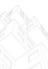 Abstract Geometric Architecture. Futuristic Minimalist Structures with Wireframe and Mesh