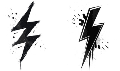 Vector lightning bolt graffiti stencil, spray paint electric flash, thunderbolt street art, energy symbol, high-voltage sign, urban artwork, isolated on transparent background