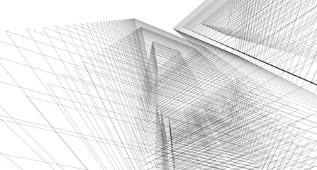 Abstract Geometric Architecture. Futuristic Minimalist Structures with Wireframe and Mesh © Svitlana