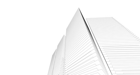 Abstract Geometric Architecture. Futuristic Minimalist Structures with Wireframe and Mesh © Svitlana