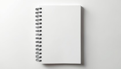 White spiral bound notebook mockup. Template with blank paper cover isolated on white background for message. Realistic diary for office, business use. Organizer for clean document. Mock up design.