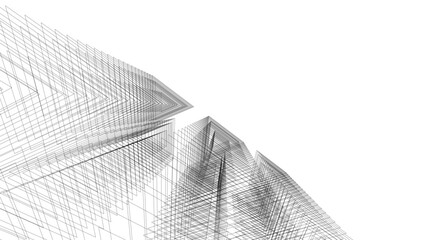 Abstract Geometric Architecture. Futuristic Minimalist Structures with Wireframe and Mesh © Svitlana