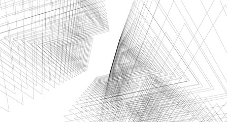Abstract Geometric Architecture. Futuristic Minimalist Structures with Wireframe and Mesh © Svitlana
