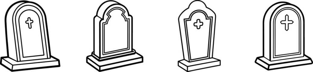 Set of headstone outline vector illustration