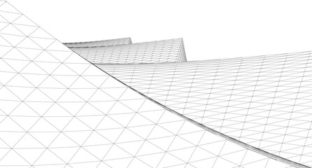 Abstract Geometric Architecture. Futuristic Minimalist Structures with Wireframe and Mesh © Svitlana