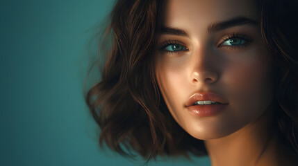 Fototapeta premium Elegant studio headshot of a model with soft diffused lighting editorial style indoor environment close-up perspective
