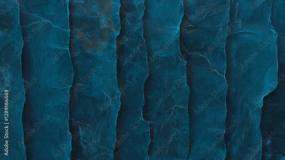 Poster Coarse ribbed blue paper texture with rough dark patterns for background design