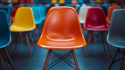 Single distinctive chair in a crowd, business hiring collage, vibrant colors, sleek and professional 