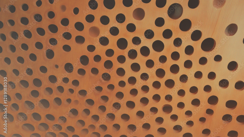 Poster abstract pattern of densely packed holes on smooth wooden surface for modern interior design