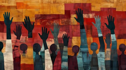 Upraised hands of diverse adults symbolize unity and collective action. A powerful image for SAAM Day of Action