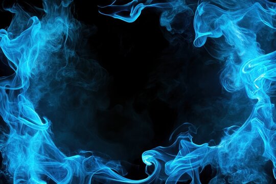 Ember Glow: Isolated Blue Flame Frame on Black Background