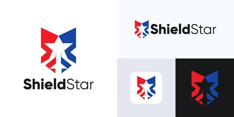 Star shield logo or Shield logo design, Modern cyber shield logo illustration design premium inspiration, shield national logo design vector element, Badge shield symbol.