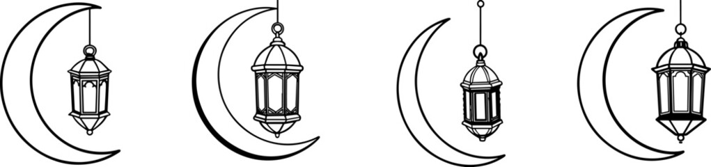 A Set of Line art of lantern hanging vector illustration