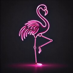 Solid black background with a glowing neon pink flamingo standing on one leg in the center, illuminated faintly 2