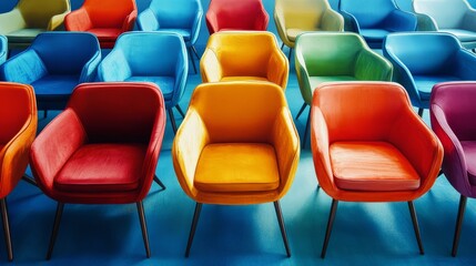 Single distinctive chair in a crowd, business hiring collage, vibrant colors, sleek and professional 