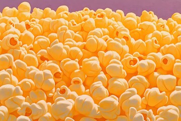 Close-up view of popcorn kernels with rich texture, showing the crunchy details of a beloved cinema treat, suitable for food and lifestyle themes, comic book illustration style