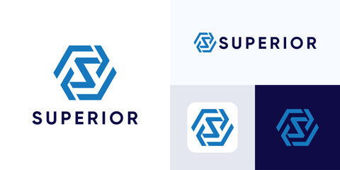 Letter S hexagon logo design, Creative simple modern icon S for identity sign symbol, Letter S polygonal vector logo design, Initial S hexagon with icon arrow for business identity logo and company.