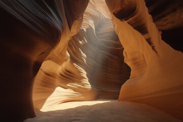Sunbeam illuminating the majestic antelope canyon in arizona