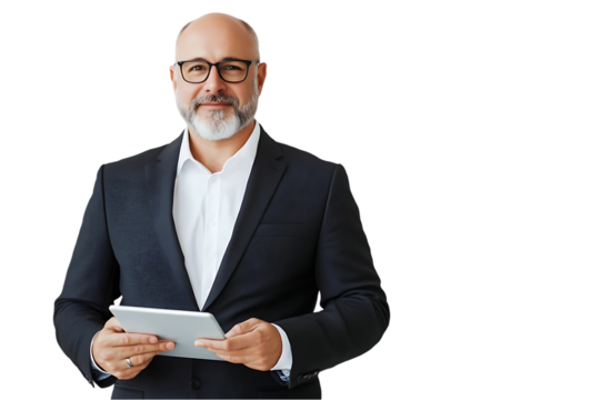 Confident mature businessman holding tablet. (2)