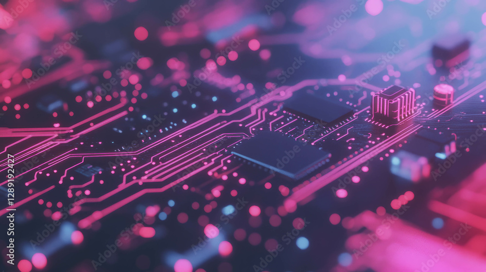 Poster Macro view of circuit board texture with detailed electronic patterns