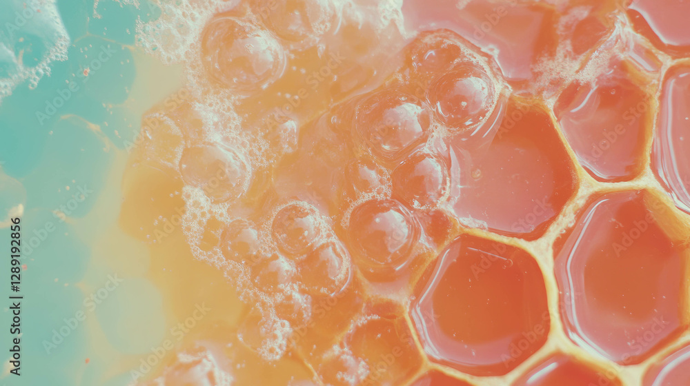 Poster Vibrant macro honeycomb texture with hexagonal patterns for artistic design