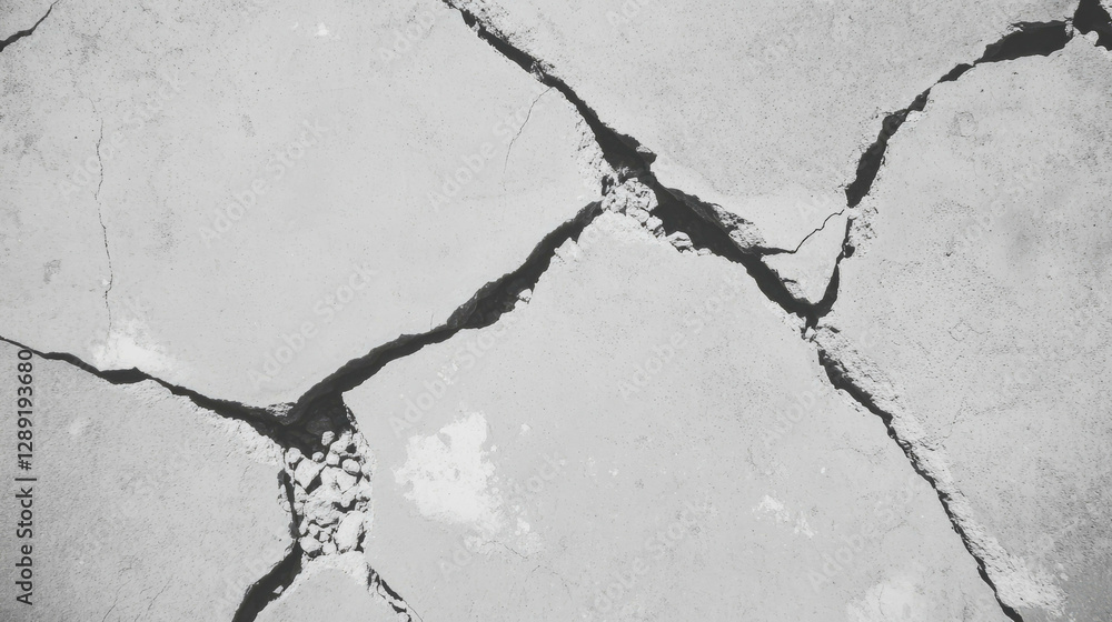 Poster macro view of cracked concrete texture for design and construction projects