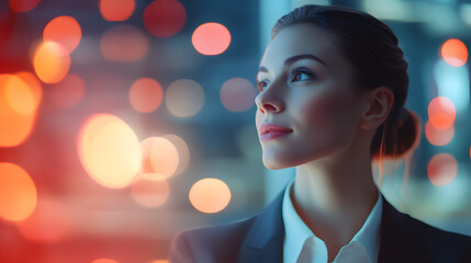 Fototapeta premium Modern businesswoman engaging in industry discussion urban office professional portrait indoor setting close-up ambition