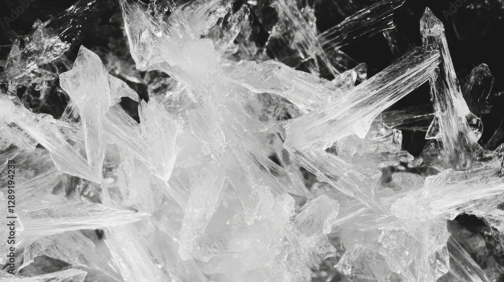 Poster close-up view of delicate ice crystal texture for winter design concepts