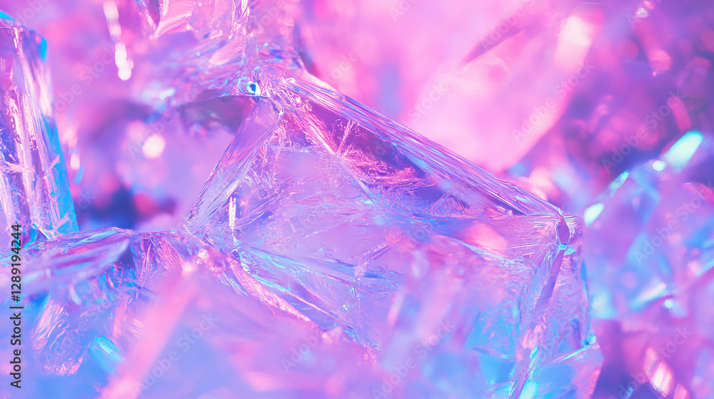 Aufkleber macro view of ice crystals in pink and blue abstract background