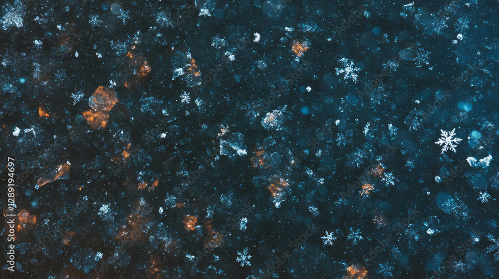 Aufkleber Macro view of intricate snowflakes with varied patterns on dark background