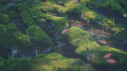 Obraz premium Detailed close-up of tree bark with moss and leaves for nature and design themes