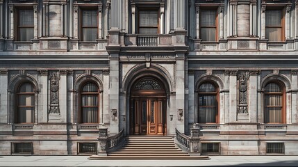 Neoclassical building facade elegant design ornate columns wooden door high resolution picture