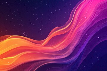 A vivid depiction of a colorful space-like gradient featuring transitions from orange to purple, accented with a starry background that evokes cosmic beauty and the vastness of the universe