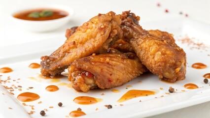 Roasted Chicken Wings with Sauce on White Plate
