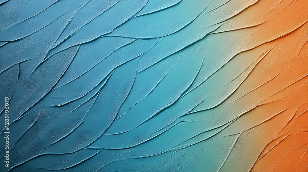 Poster flowing wavy lines create abstract gradient pattern transitioning from deep blue to vibrant orange, 