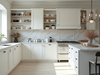 Fototapeta premium Home Appliances and Contemporary Furniture: Stylish Kitchens with Stoves, Ovens, and Smart Design for Modern Living