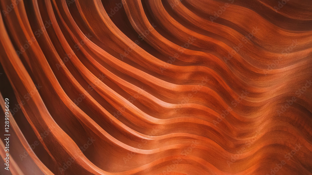 Poster Elegant mahogany texture with fiddleback pattern for interior design and crafting