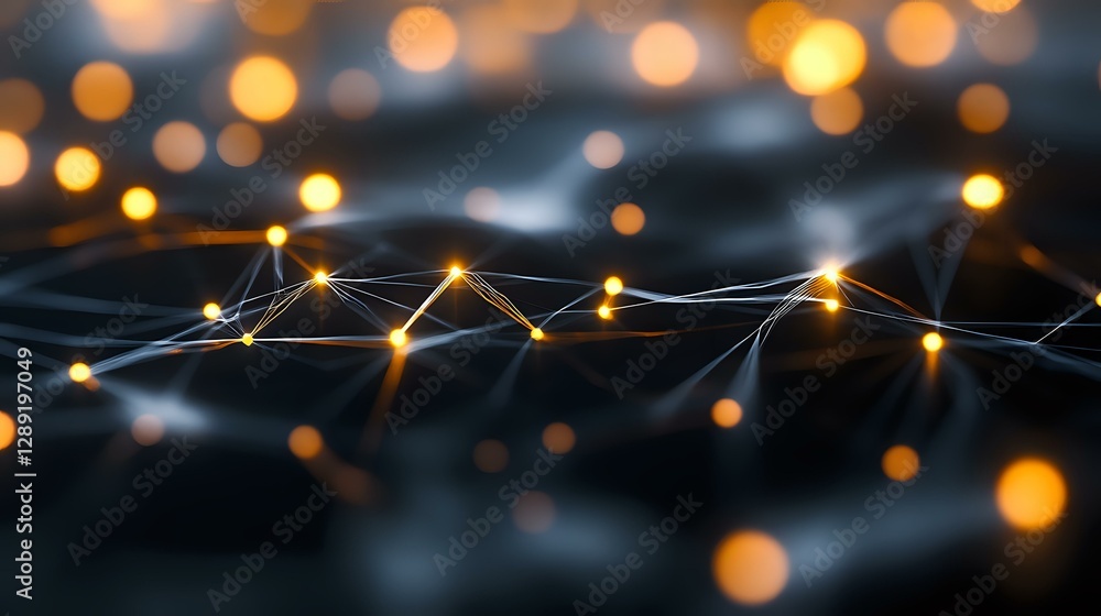 Aufkleber glowing network connections with illuminated nodes on dark background, abstract technology concept w