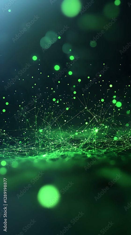 Aufkleber abstract network of glowing green dots and lines creating a futuristic constellation effect against 