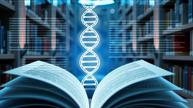 Explore the intersection of genetics and knowledge in a captivating library environment