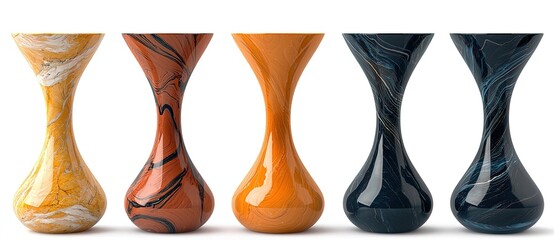 Five Marbled Glass Vases