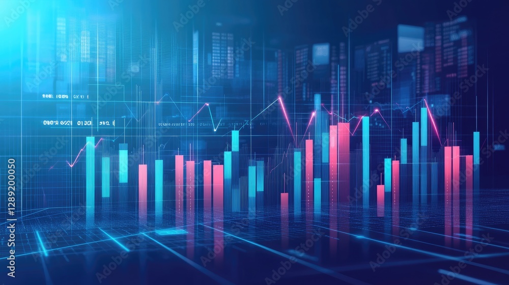 Poster a d stock market graph with colorful lines representing stock trends. arrows point to significant ma