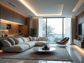 Apartment with Contemporary Furniture, Spacious Living Room, and Elegant Interior Design