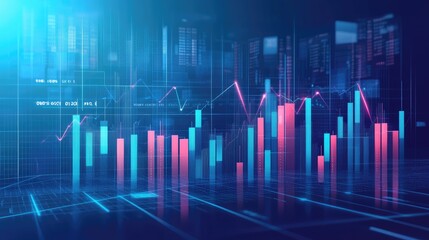 Fototapeta premium A D stock market graph with colorful lines representing stock trends. Arrows point to significant market movements, with a high-tech digital background displaying live data.