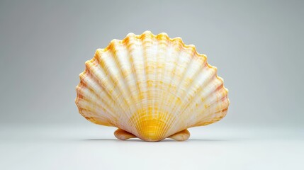 Obraz premium Closeup of a single seashell on pristine white background, study in minimalist beach photography