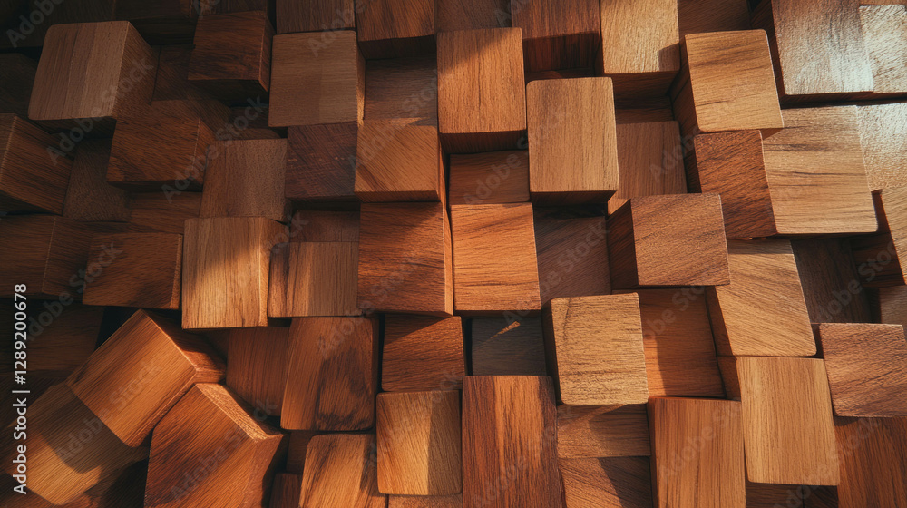 Aufkleber artistic arrangement of mango wood blocks displaying natural texture and color variations