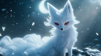 white wolf with red eyes on sky background