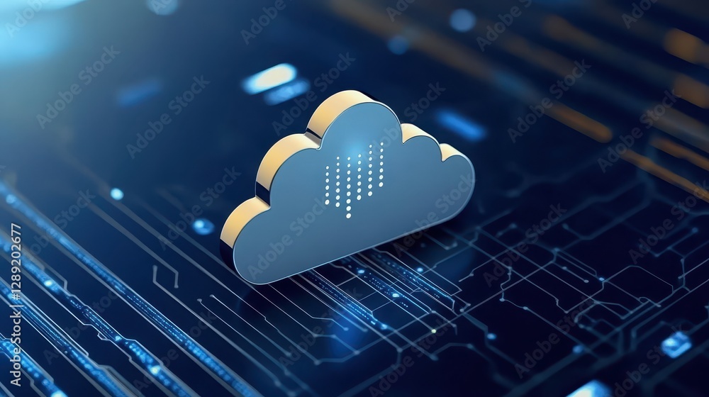 Poster cloud computing device on circuit board, powering innovation in tech, data storage, and network conn